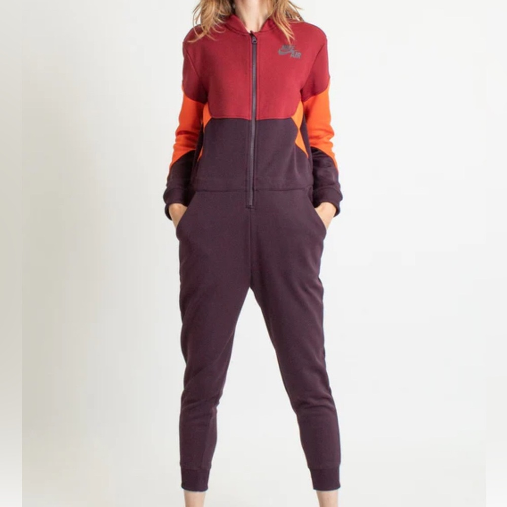 Nike Women’s Swoosh Colorblock Sportswear Jumpsuit Wine Bordeux AH7632-652